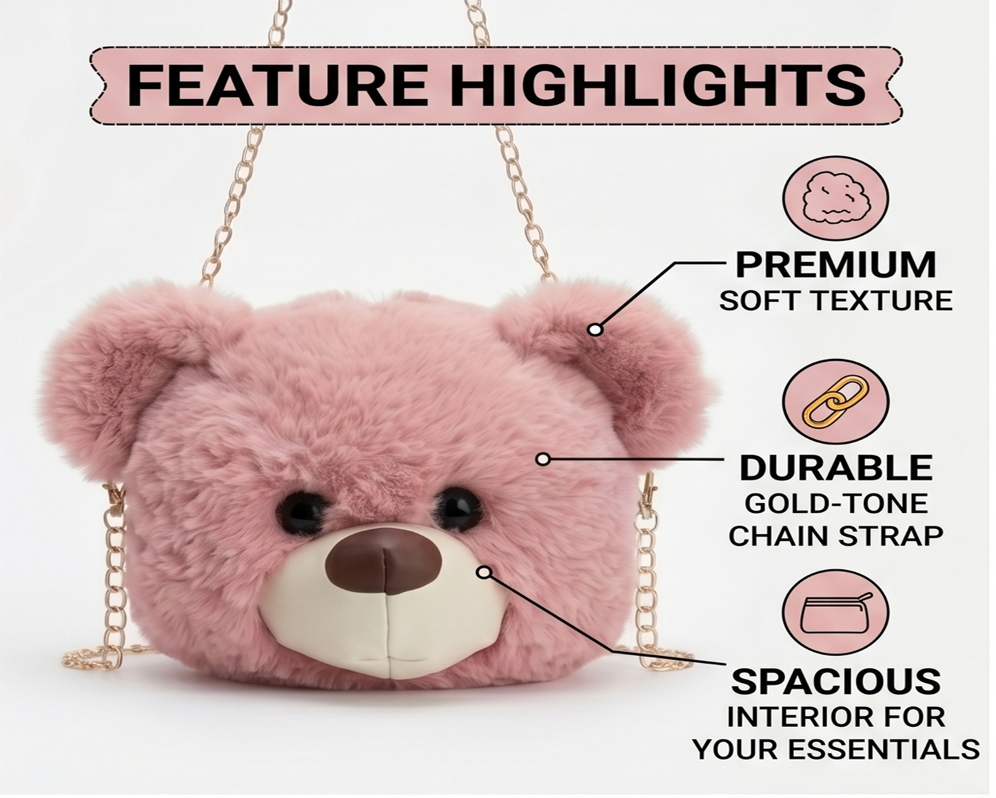 Premium Teddy Bear Face Plush Sling Bag for Girls & Women